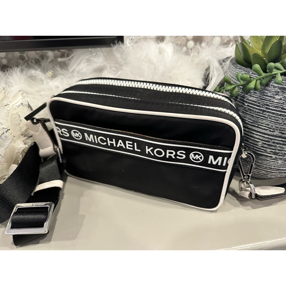 Michael Kors Logo Sport Tape Kenly Small Double Zip Camera Crossbody Bag
